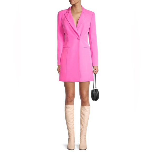 NWT Aidan Mattox Bright Pink V Neck Long Sleeve Tuxedo Blazer Dress Size 8 - Picture 2 of 5